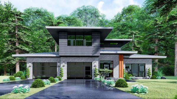 The low hip roof of this modern 3-bedroom house protects the walls of the house from rain and snow and gives to the original facade an attractive appearance.
Through the front porch, guests enter an…