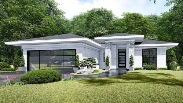 Plan of a one-story house in a modern style with a veranda 