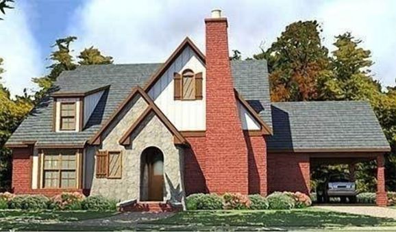 This beautiful 1,803 sq. ft. single story English style home plan with a garage and three bedrooms are suitable for permanent living. There is also a porch attached to the back of the house.