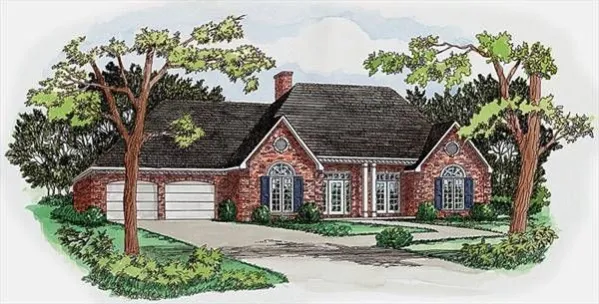 Этот удобный проект одноэтажного дома 10 метров площадью  до 150 кв.м с гаражом на 2 машины и с 3 спальнями подходит для постоянного проживания. Также перед домом есть веранда..