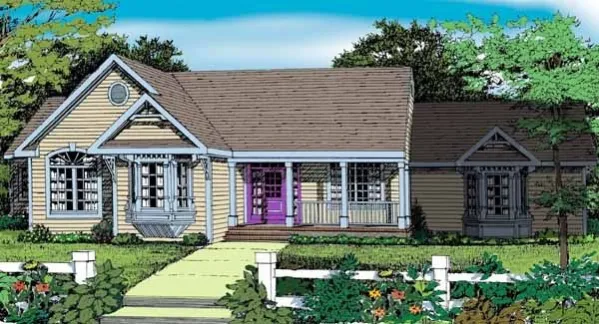 Plan KD-5579-1-3: One-story 3 Bed House Plan For Slopping Lot 