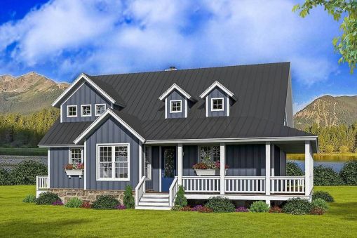 Plan of a 3-bedroom frame house with a large veranda