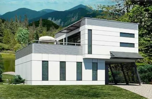 The futuristic project of a two-story frame house in a modern style 11 by 9 meters with an area of up to 150 square meters with a garage and 3 bedrooms on the 1st floor and a living room on the second…