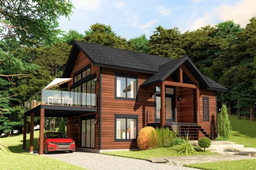 This streamlined design presents a Mountain Craftsman aesthetic with a rectangular footprint that keeps budget in mind. An open gable front porch guides you inside, where you'll find a split-level…