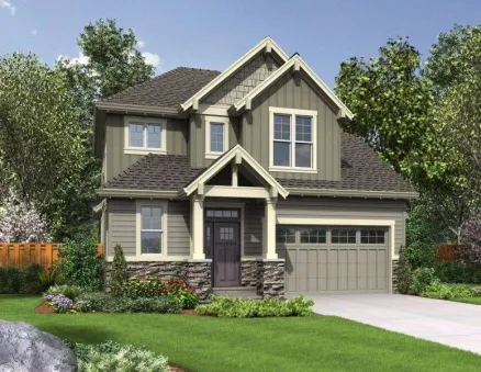Plan AM-69586-1,5-4: Two-story 4 Bed Country House Plan For Narrow Lot 