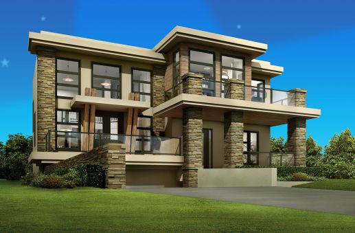 Plan AB-81637-2-3: Two-story 3 Bed Modern House Plan With Split Bedrooms And Deckfor Slopping Lot