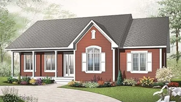  This Scandinavian house facade has mixed materials, shuttered windows, gable windows and faced with fiber cement siding. A complex roof with large front facing gables completes the look of this…
