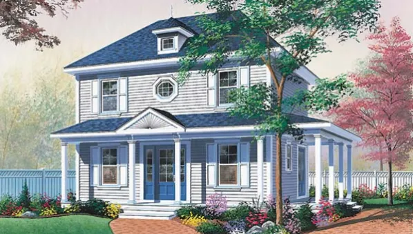 Plan KD-4683-2-3: Two-story 3 Bed House Plan With Home Office For Narrow Lot 