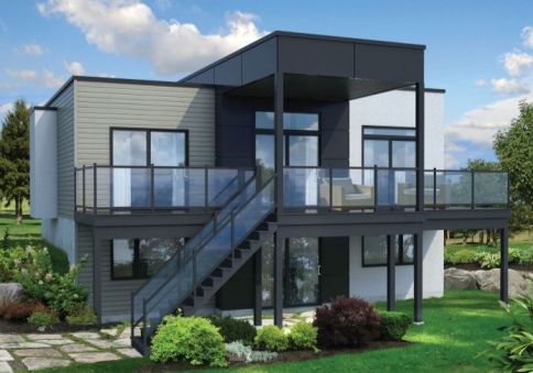 Plan PM-80780-1-2: One-story 2 Bedroom Modern House Plan With Walk-out Basement and Large Deck