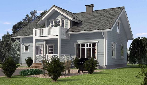 This is a Finnish log house plan with an area of ​​1315 sq. ft to comfortably accommodate a family of 4-6 people. The house has a bath area with a sauna and a boiler room on the first floor. There is…