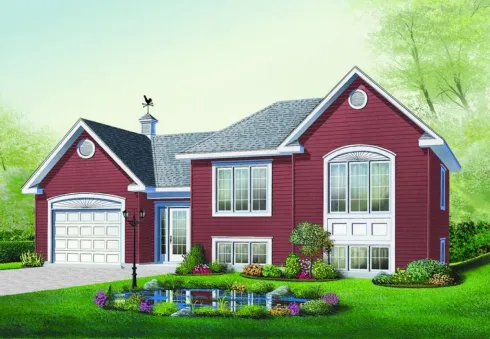 With 1,059 square feet of living area, this Split Foyer house design has two bedrooms and one bathroom.