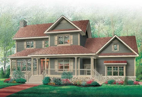 Этот прекрасный проект двухэтажного каркасного дома в стиле кантри площадью…