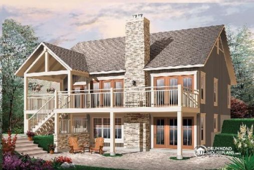  This country house facade has decorative trim, broad glass entrance, large windows and faced with facade panels, stone, stucco. completes the look of this house. House plan is 40 feet wide by 38 feet…