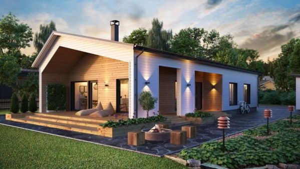 3 Bedroom Scandinavian House Plan with Sauna and Corner Terrace