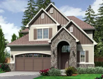 План дома с комбинированной отделкой фасада AM-69134-2-4 