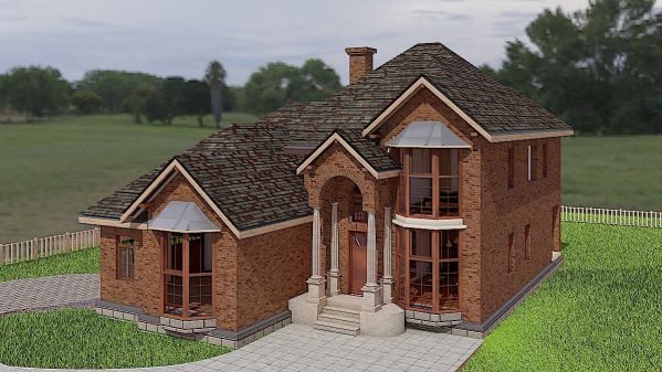 Plan of a two-storey gas concrete house in the style of Provencal with photos